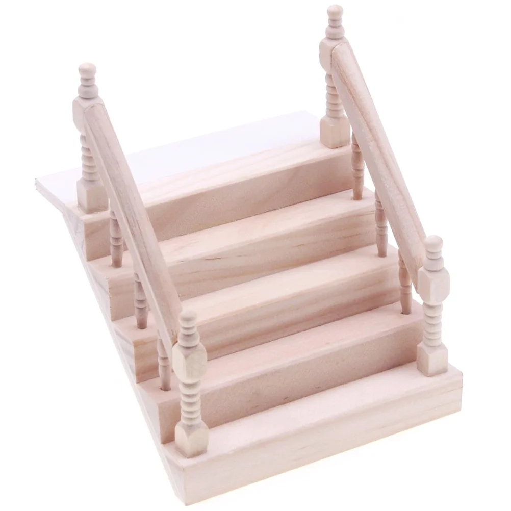 เฟอร์นิเจอร์บ้านมินิไม้ Handrail บันไดฉากขนาดเล็กขั้นตอนรุ่น Dollhouses บันได DIY