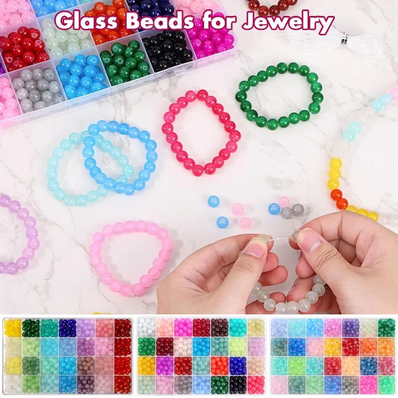 

700/1400/1200 шт. стеклянные бусины для изготовления ювелирных изделий 6/8 мм хрустальные бусины, набор для изготовления браслетов, круглые бусины, подходящие для рукоделия