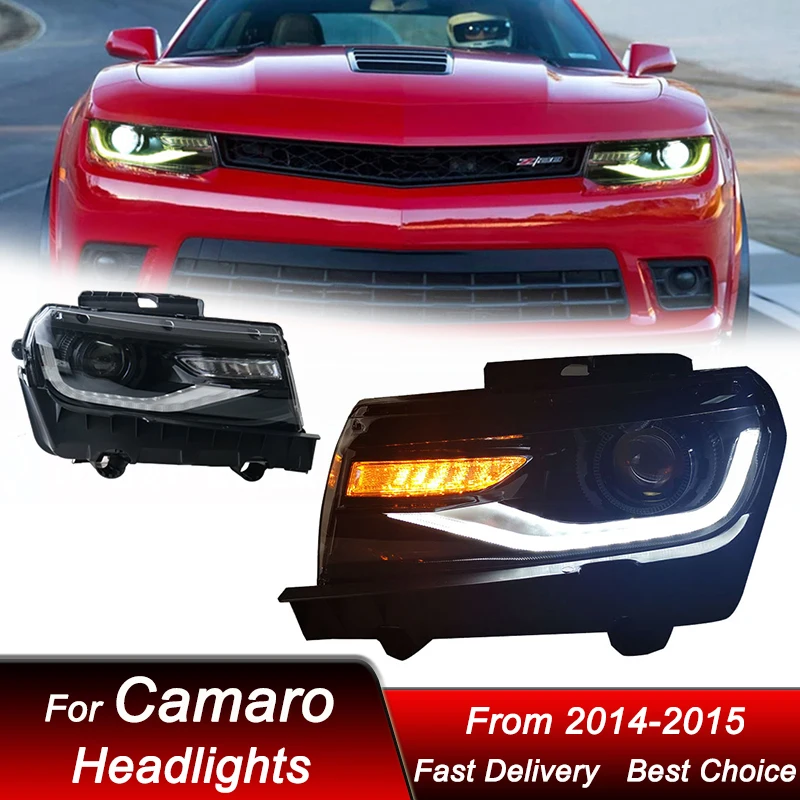 تصفيف السيارة المصابيح الأمامية لسيارة شيفروليه كامارو 2014-2015 كامل LED نمط جديد مجموعة المصابيح الأمامية للسيارات مجموعة ملحقات عدسة العرض