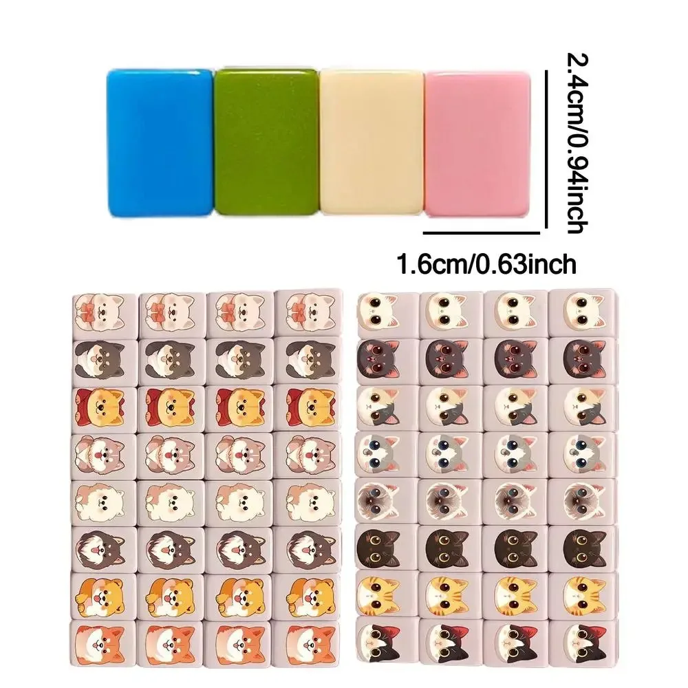 

65Pcs Mini Mahjong Tiles Board Game Set Seaside Escape Mahjong Blocks Dinosaur Flag Emj Cat Dog Pattern Battle Chee Chess Toys