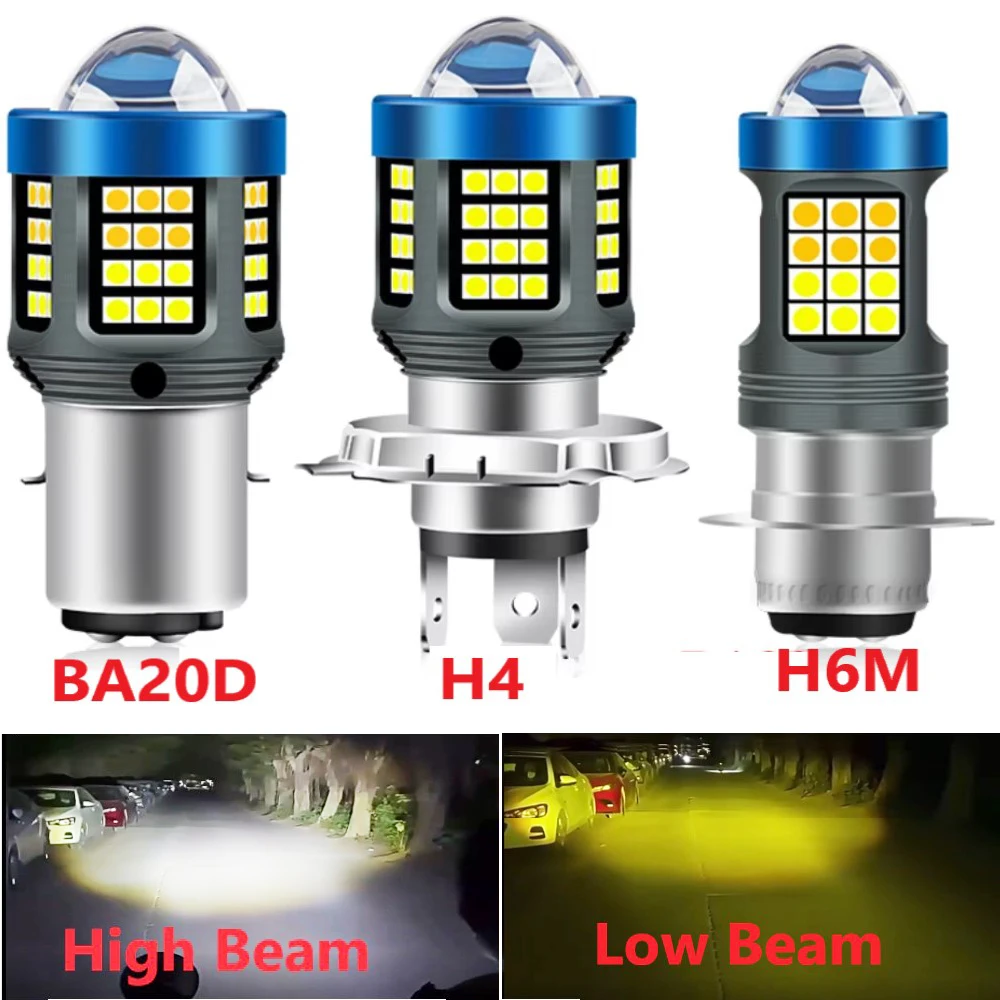 H4 LED Motocycle Headlight BA20D LED Bulb H6M ATV LED Headlight Bulb Amber/White Low High Beam.