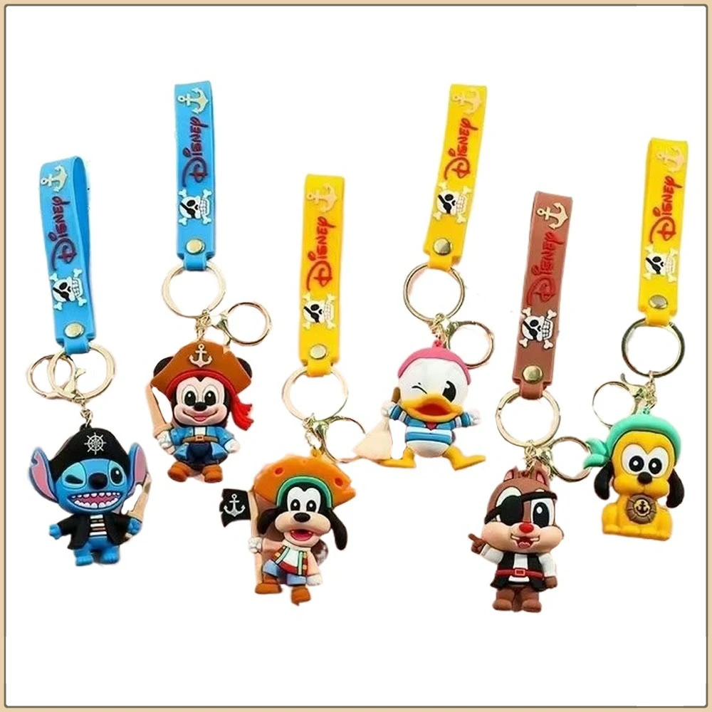 

Cartoon Cross Dressing Pirate Mickey Minnie Keychains Cute Doll Backpack Car Pendant Keyrings Decorative Accessories Kids Gifts