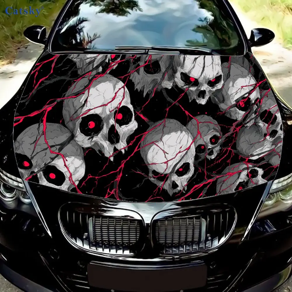 

Intense Red - Veined Skulls Car hood decals, car cover decorative stickers, and vinyl wraps for cars, SUVs and trucks. Self-adhe