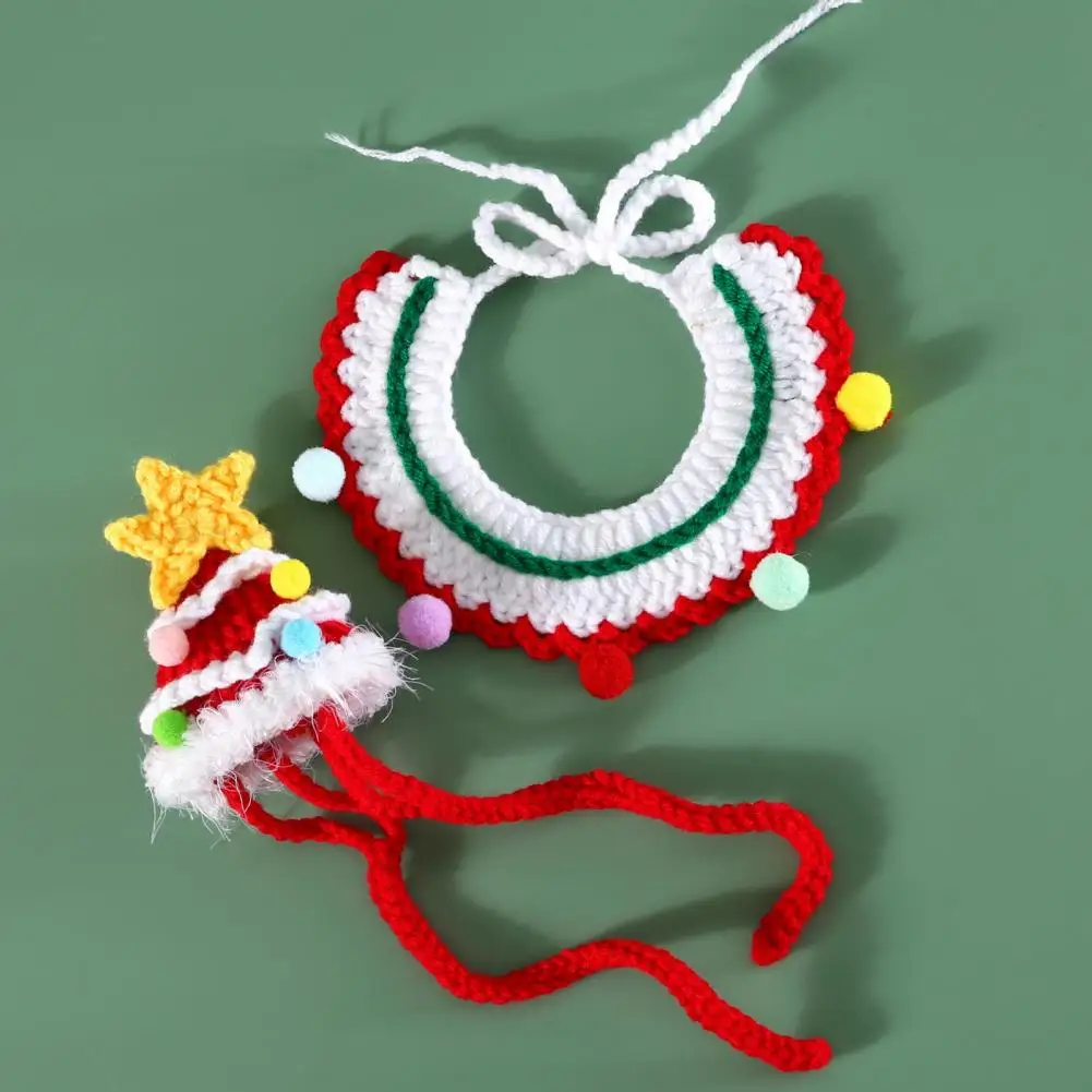 Cute Pet Accessories Hand-woven Christmas Pet Costume Set Dog Collar Hat Knitted Collar Scarf Santa for New for Dogs for Small