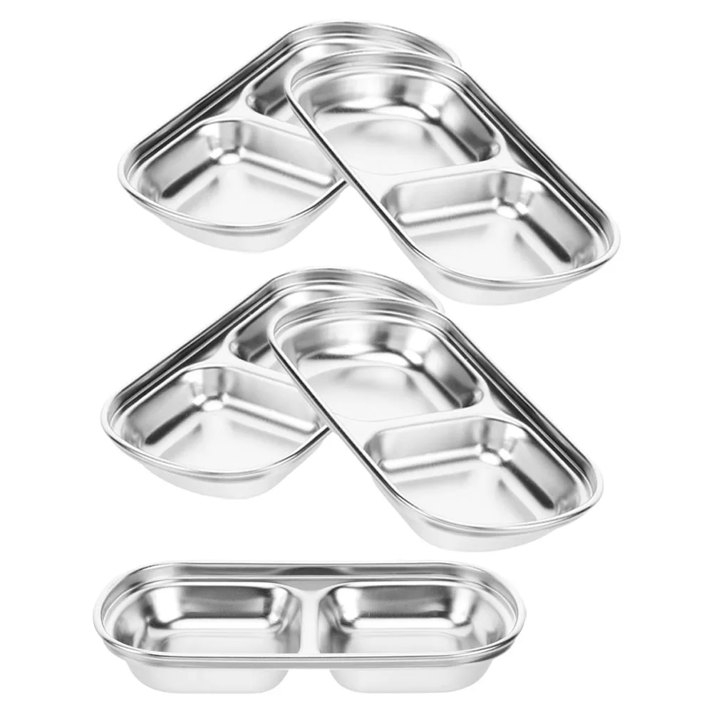 

5pcs Stainless Steel Sauce Dish Sushi Dipping Bowl Seasoning Dish Appetizer Plate Kitchen Tableware 2 Grids Small Condiment Bowl