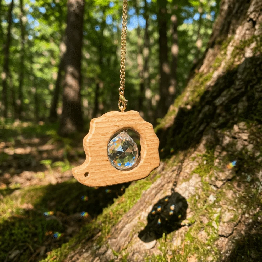 Wooden Sunlight Catcher Wind Chime Glass Animal Sunlight Reflected Rainbow Maker Decorative Spinner Hanging Sun Catcher Girls