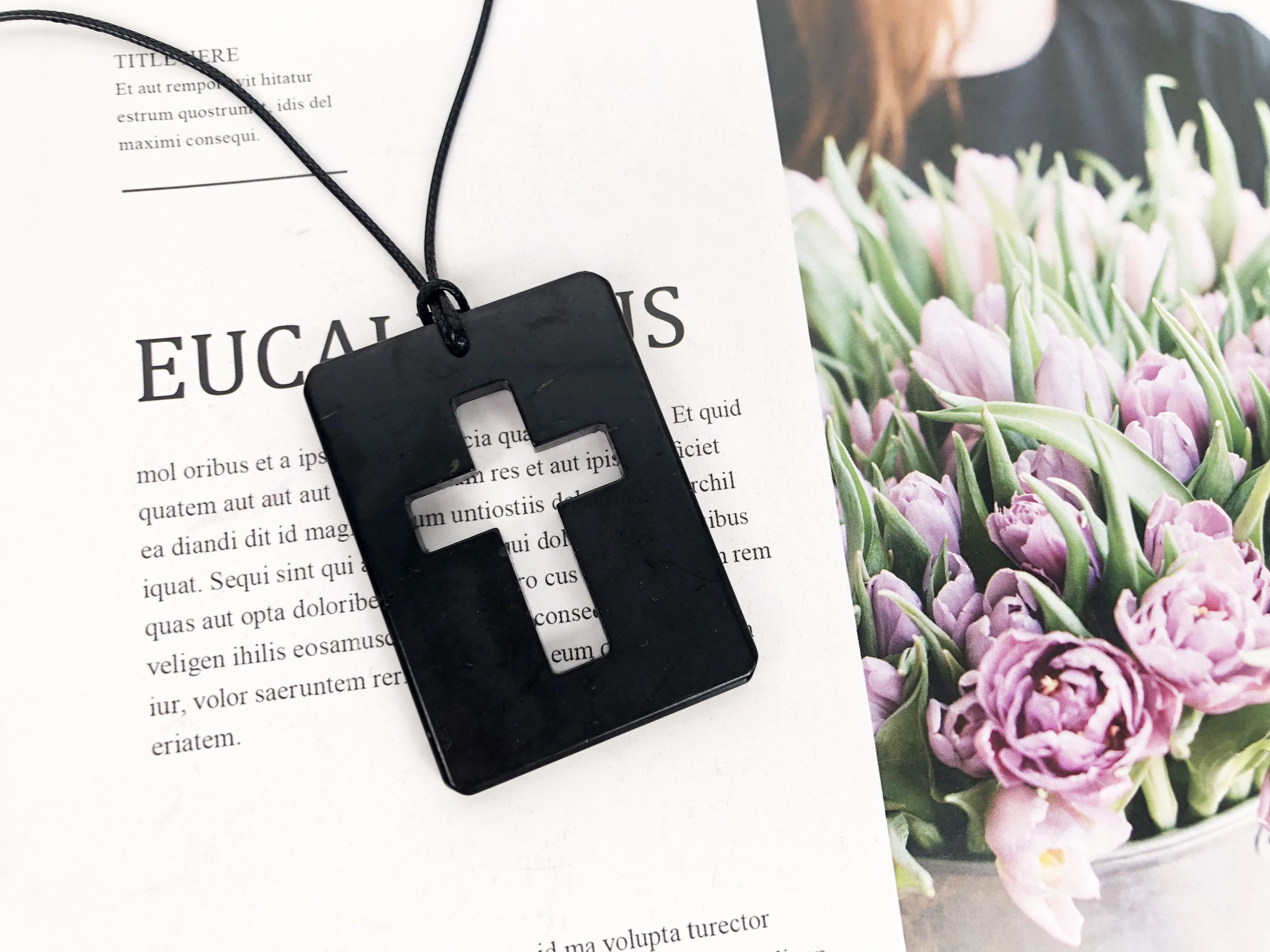 

Shungite Hollow Cross Square Pendant Necklace, Cutout Black Stone Amulet, Natural Shungite Cross Charm for Men Women