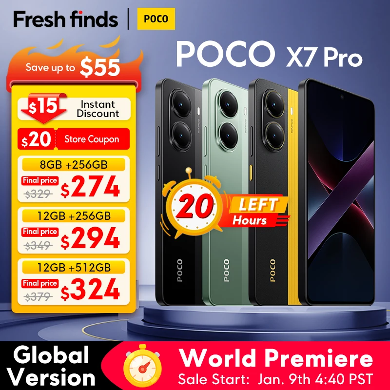 【World Premiere】POCO X7 Pro Global Version Smartphone Dimensity 8400-Ultra 6000mAh 90W Charge 50MP camera with OIS 120Hz NFC 5G