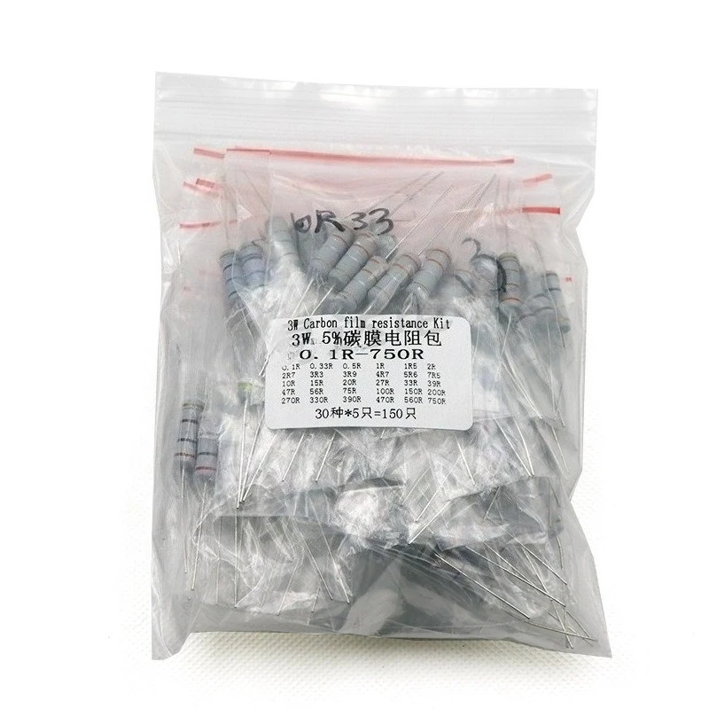 

Набор из 150 шт. 3-вольтных углеродных пленочных резисторов (0,1-750 Ом, 30 номиналов) для электроники, DIY, ремонта схем и пайки