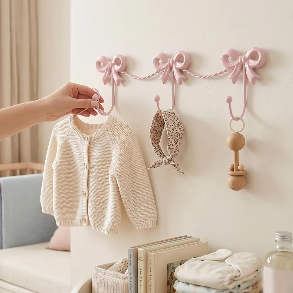 Versatile Iron Wall Hooks Pink Single Bar Design Coat Hooks Metal Wall Hooks Living Room Decor