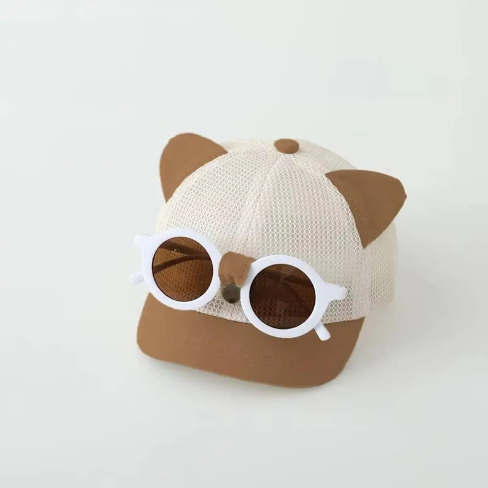 Mesh Children's Hat with Sunglasses Cat Ear Breathable Duck Tongue Cap Adjustable Detachable Sunglasses Baseball Cap Camping
