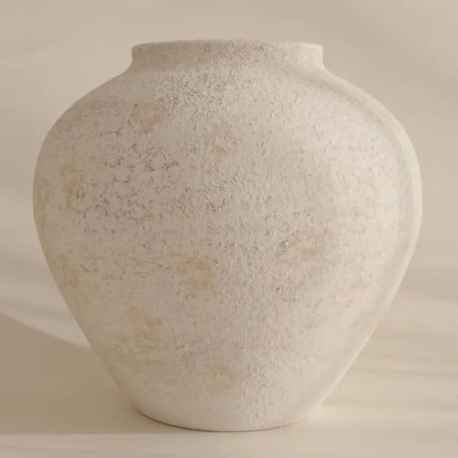 

SilkSerenade Large Round for Flowers and Table Centerpieces - 11 Inch Rustic Textured Earthy Stone Look, Matte Big Vessel Decor