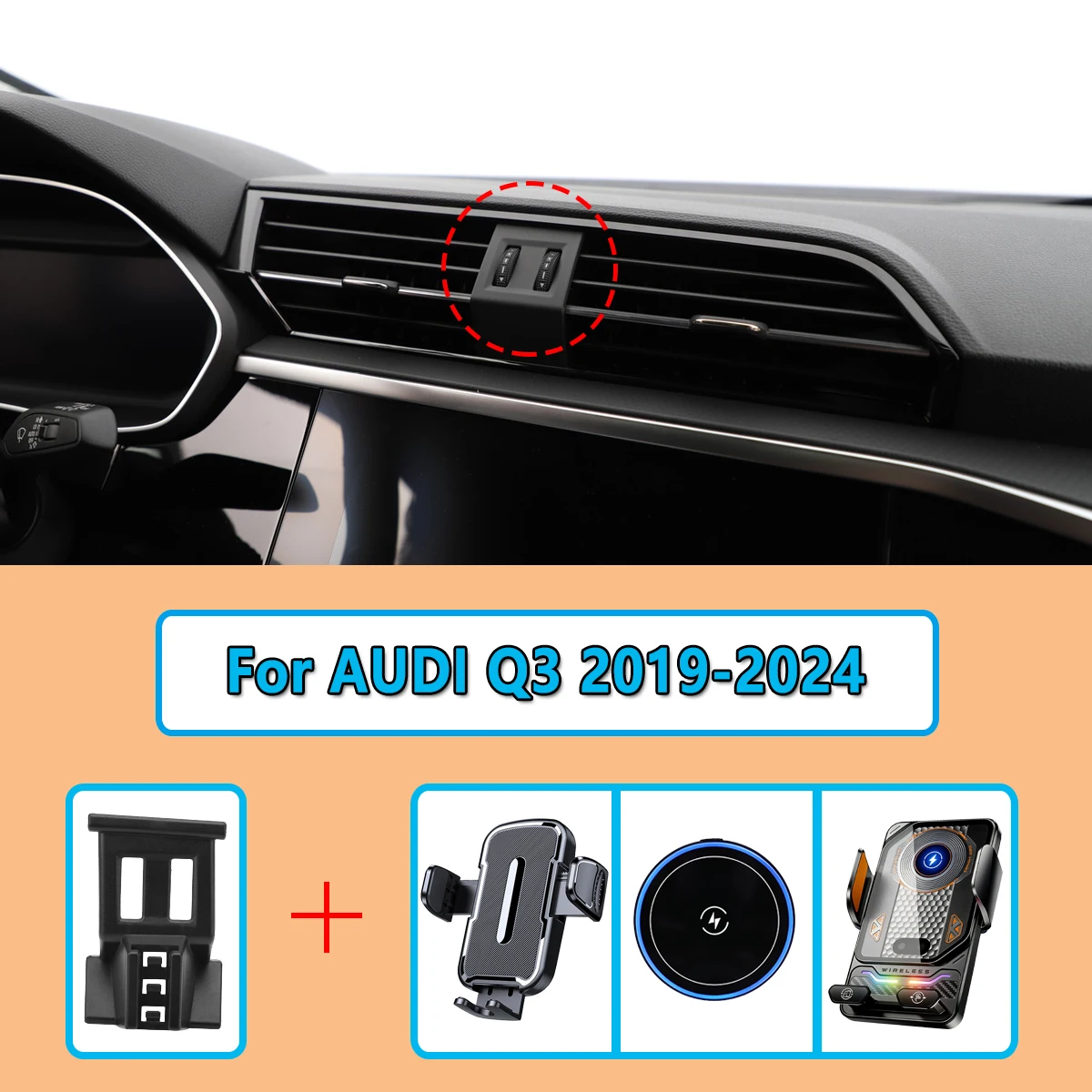 For AUDI Q3 2019 2020 2021 2022-2024 Car Phone Holder Magnetic Mount Wireless Charger Car Special Base Phone Support Accessories