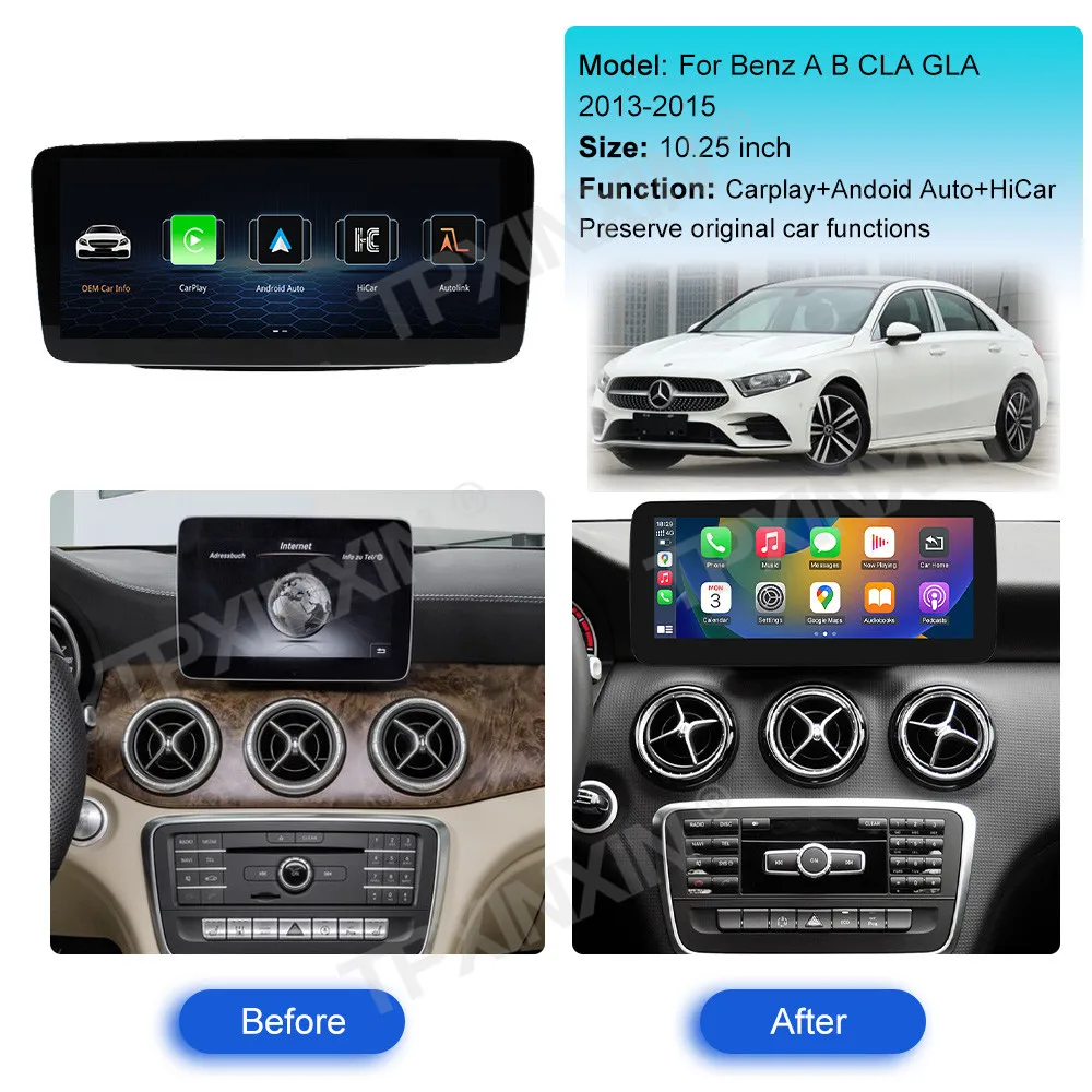 Wireless Apple CarPlay Android Auto HiCar For Benz A B CLA GLA 2013 2014 2015 Original Car Upgrade GPS Mirror Link 1920*720