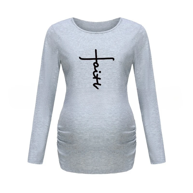 

Мягкий удобный топ из чистого хлопка для беременных, модный топ с длинными рукавами и буквенным принтом, модный универсальный облегающий топ