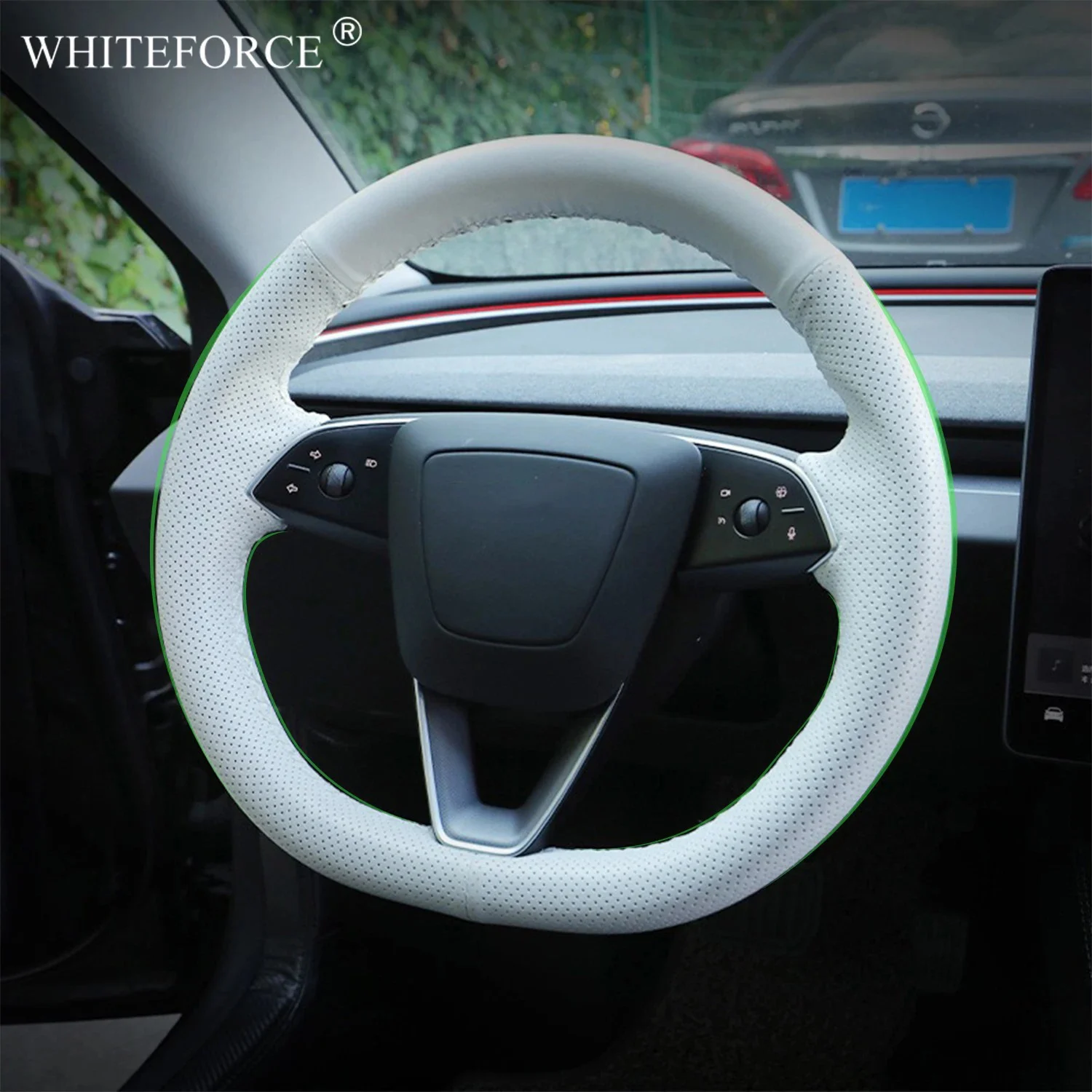 

For Tesla Model Y Juniper Model 3 Highland Hand-sewn Steering Wheel Leather Cover Breathable Non-slip Steering Wheel Cover