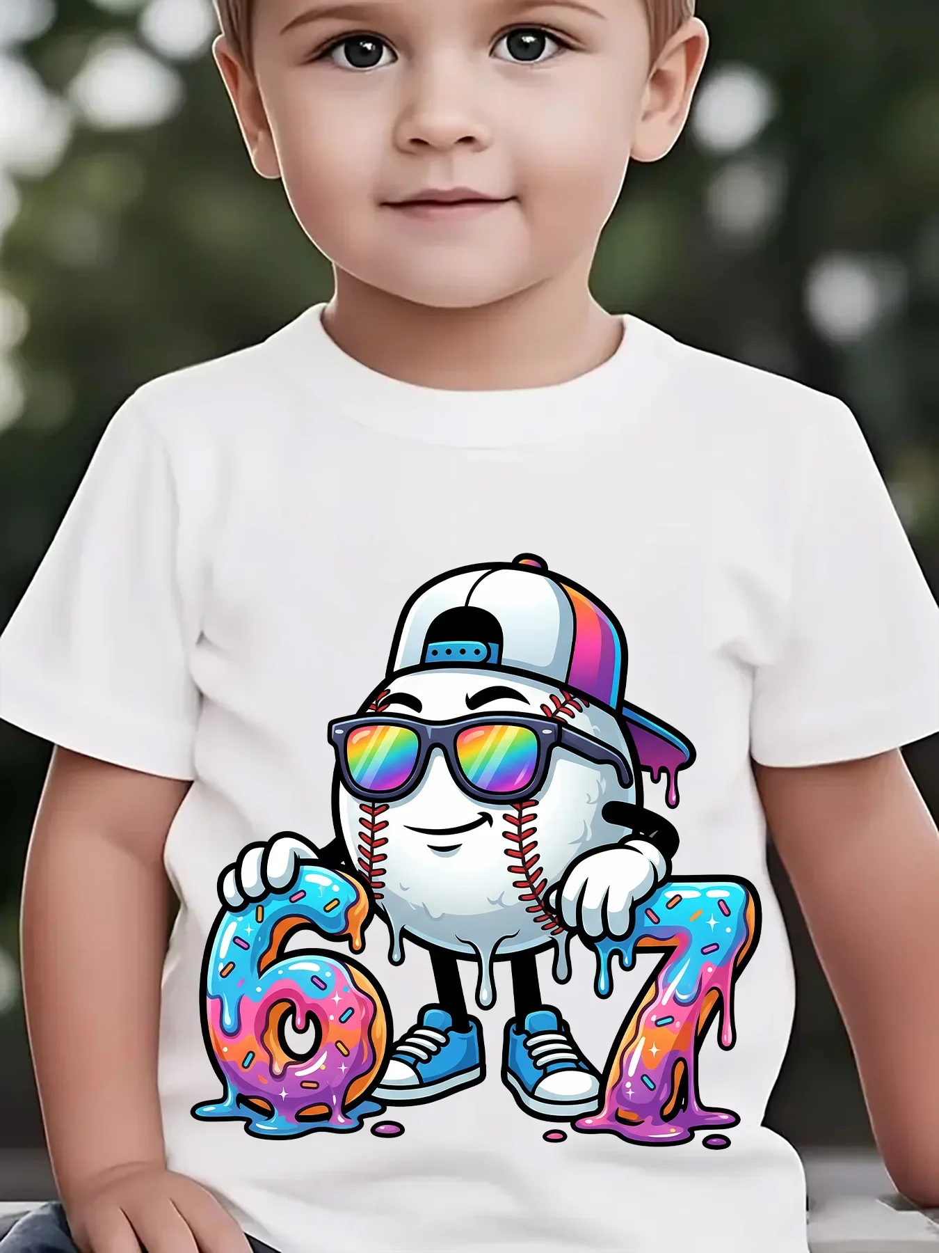 Cool Baseball Cap Sunglasses Drip Number 67 Family Matching Cotton Tees Short Sleeve Tops For Mom Dad Boys Girls Daily Wear