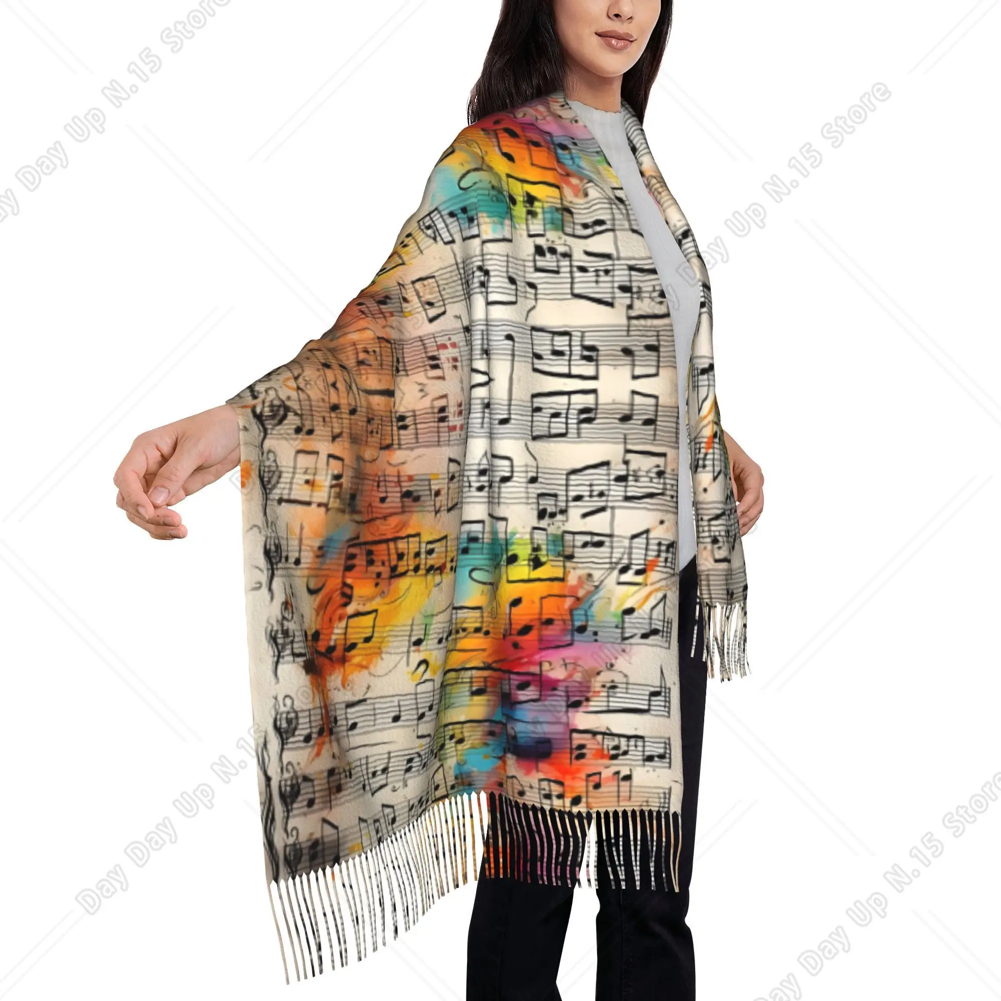 Abstract Doodle Of A Music Sheet with Notes Unisex Fringed Scarf Shawl Print Warm Perfect for Cycling Birthdays Christmas