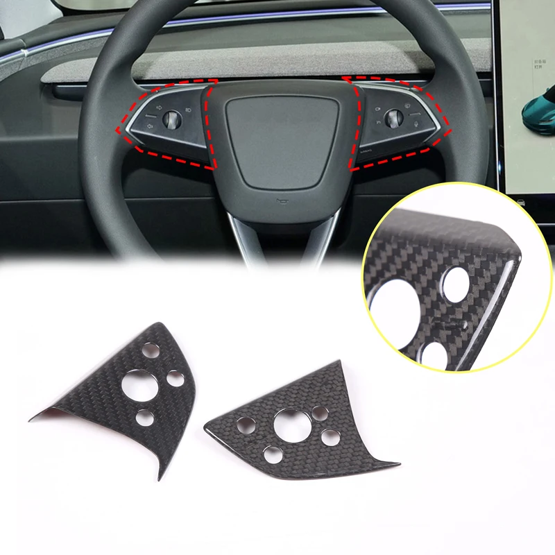 Real Carbon Fiber Steering Wheel Button Frame Trim Sticker Steering Wheel Key Cover For Tesla Model 3 23-2026 Model Y 2025-2026
