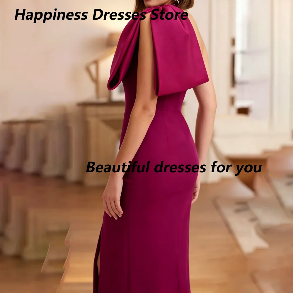 Customized Purple Satin Mermaid Mother Of The Bride Dresses One Shoulder Big Bow Side High Split Floor Length Wedding Guest Gown