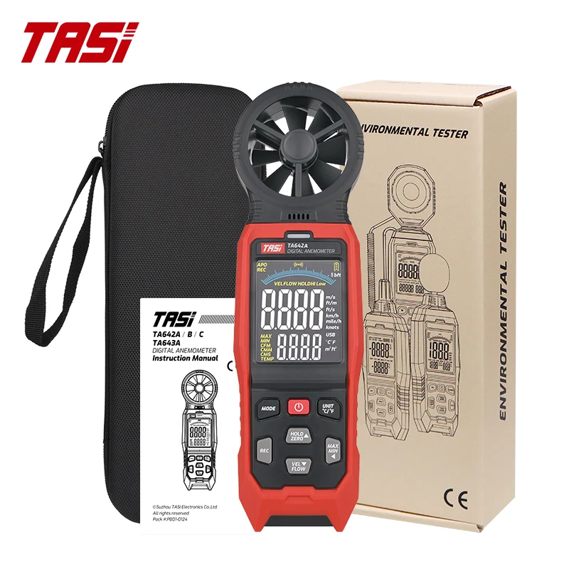 TASI TA642A TA642B TA642C Digital Anemometer Handheld Wind Speed Meter Measuring Air Flow Speed Wind Temperature LCD Backlight