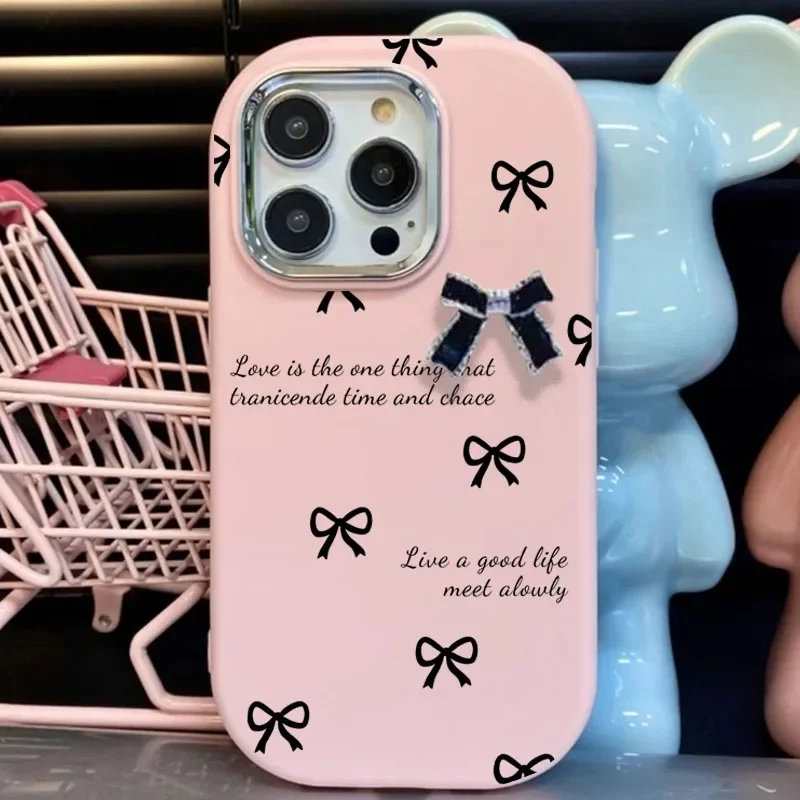 Case For iPhone 16E 16 15 Plus 14 13 12 11 Pro Max X XS XR 7 8 Plus SE 4 cover 3D bowknot Cute Fashion
