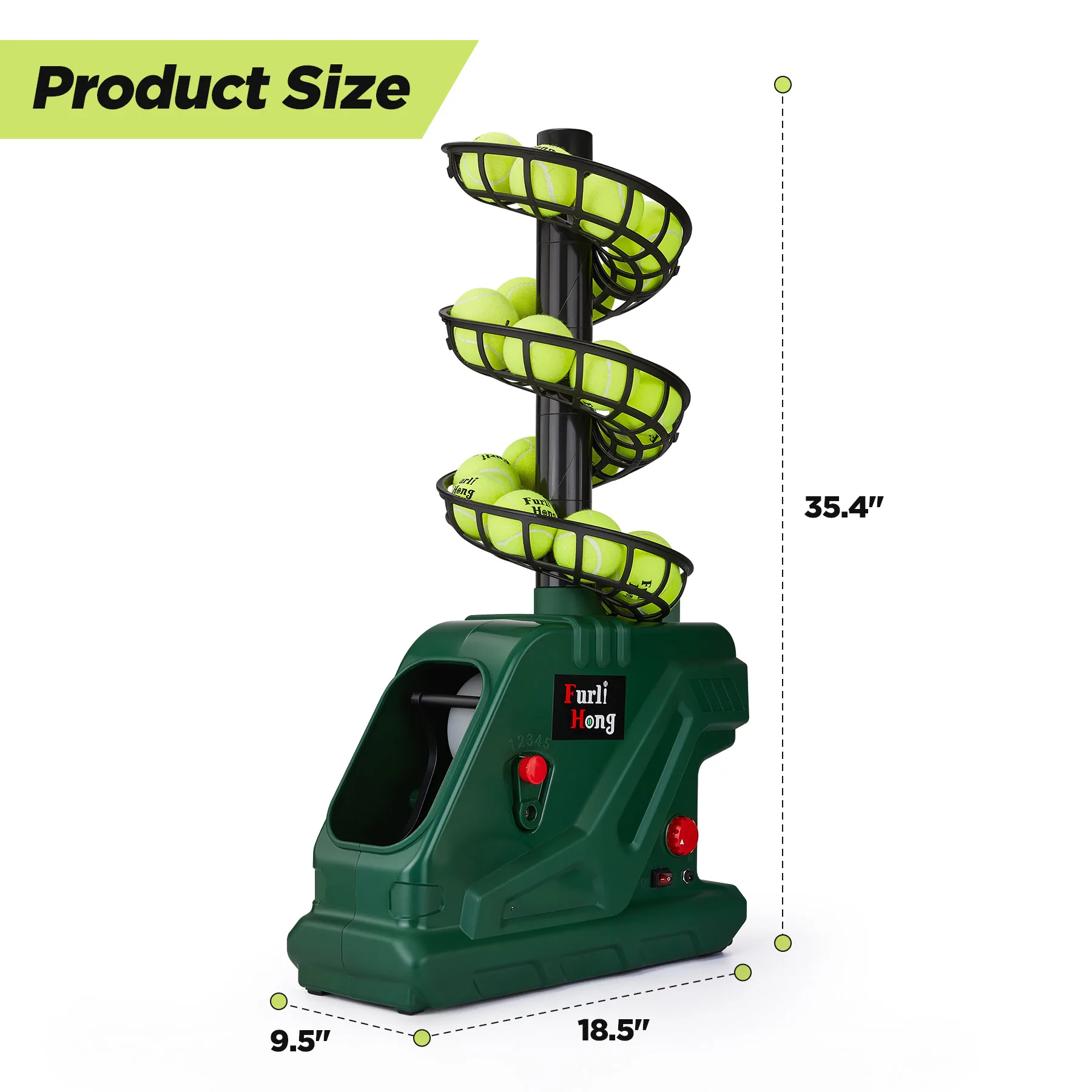 Furlihong 3819BH Portable Tennis Ball Machine , 5 Angles 2 Power Levels  up to 30 MPH for All Skill Levels Training