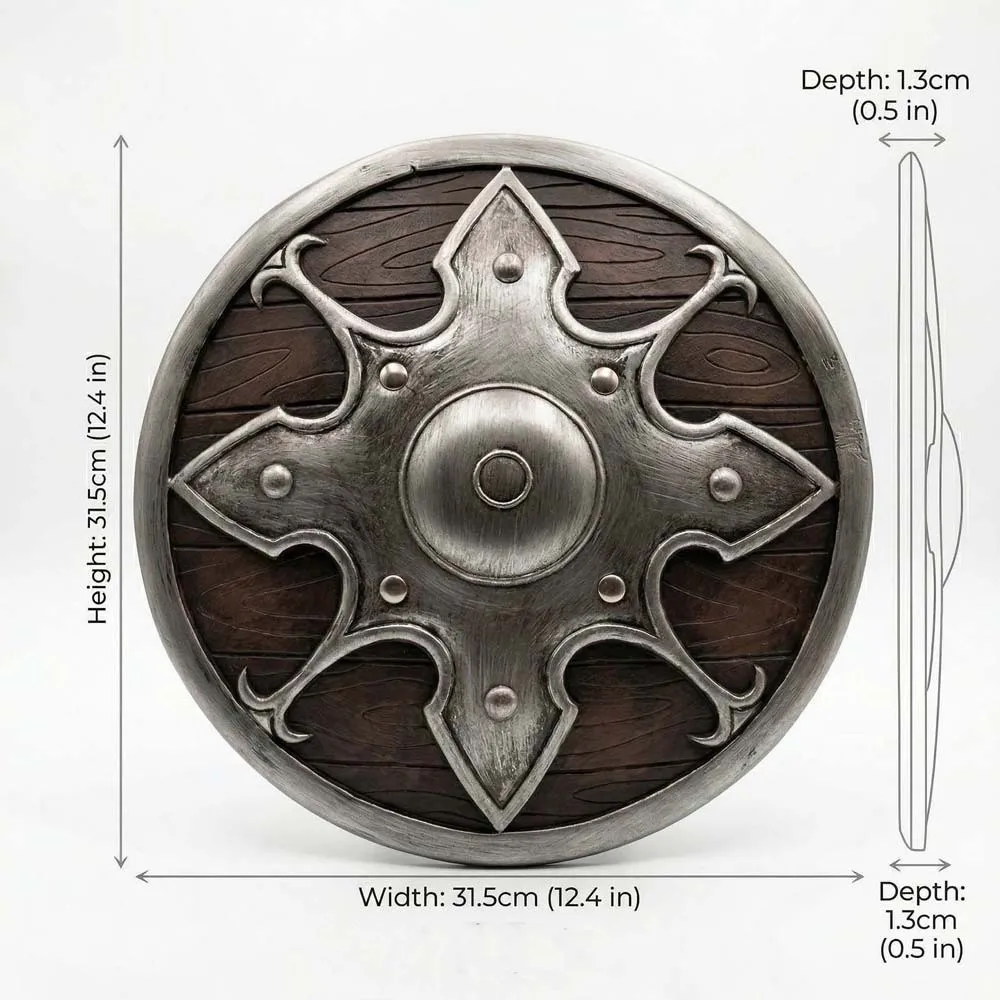 PU Foam Material Foam Round Shield Lightweight Design Soft and Safe Medieval Props Realistic Wood Grain Metallic Finish Effect