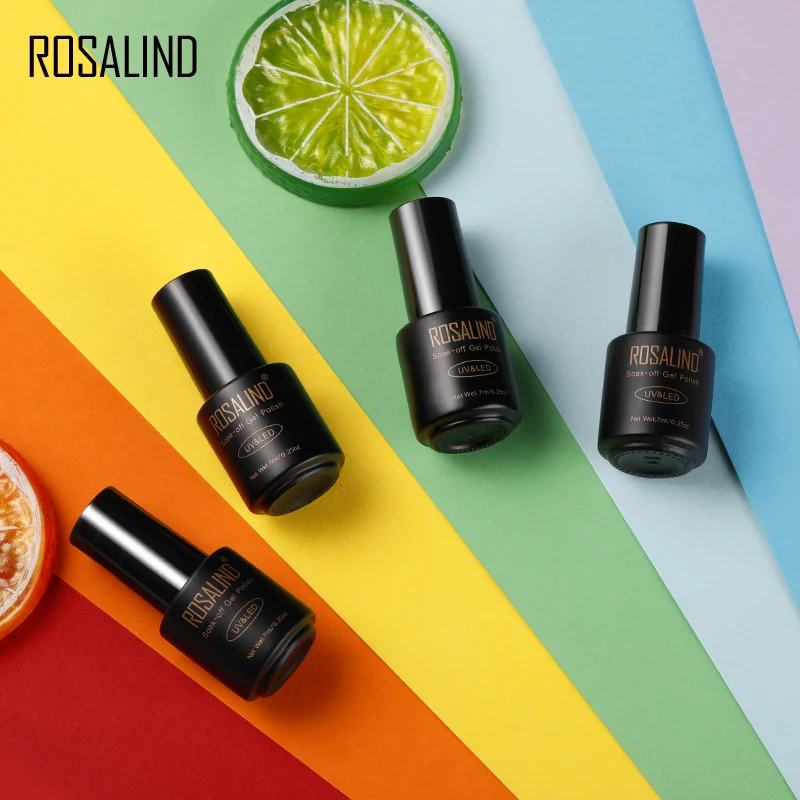 ROSALIND 7ml Gel Nail Polish Glass Bottle Matt Top Base Soak Off UV LED Nail Lacquer Rainbow Color Gel Varnish Semi Permanent