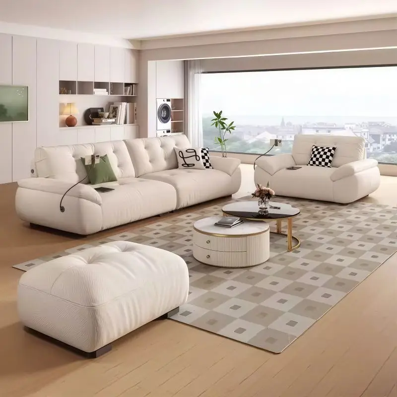 

New sofa chenille fabric sofa cream wind dirt-resistant small apartment modern simple straight row sofa living room