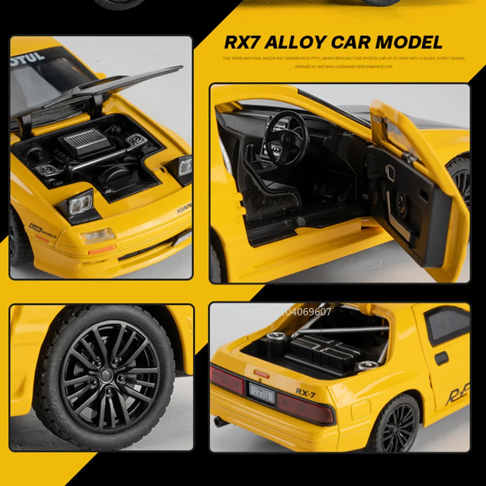1:32スケール RX-7 おもちゃ スポーツカーモデル 合金ダイキャスト MX-5 スーパーカー サウンド ライト ドア開閉 プルバック ミニカー おもちゃ 子供向けギフト
