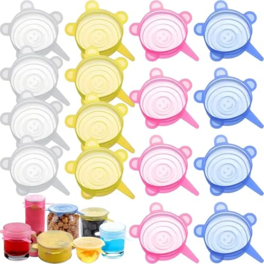 16 Pack Silicone Jar Covers Same Size Silicone Jar Cap Stretch Lids Thicker Reusable Container Cover, Expandable Food Storage C