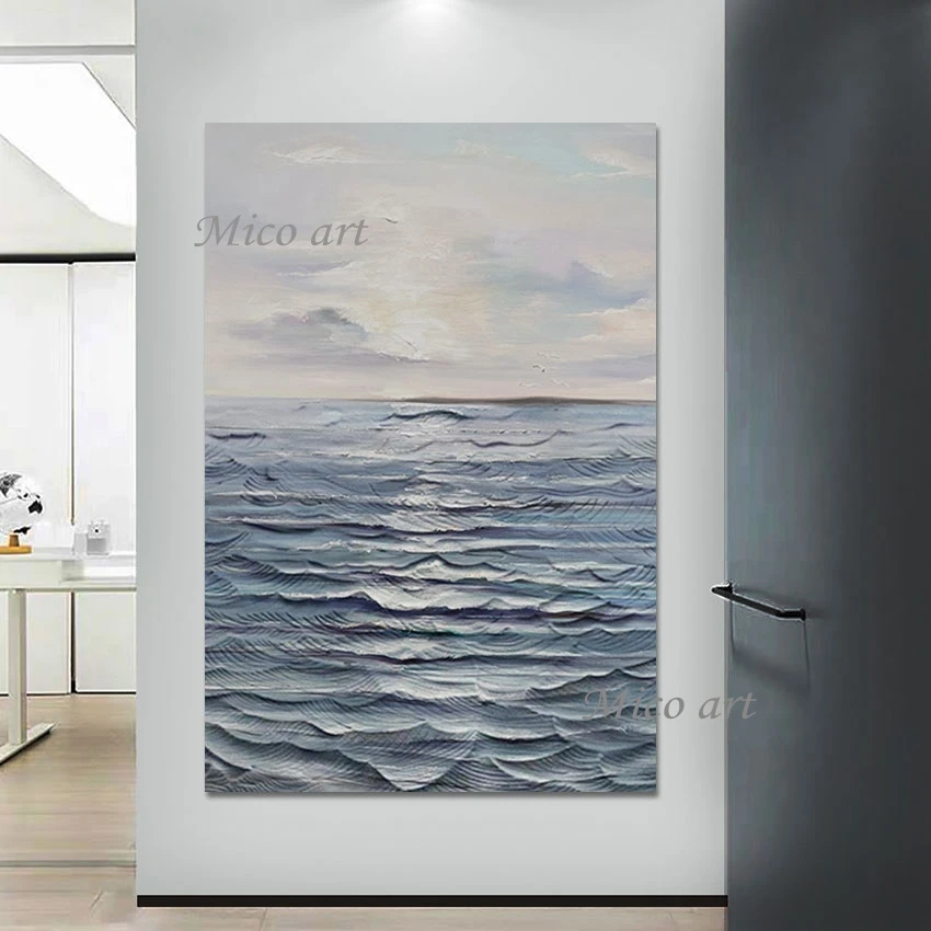 

3d Sea Wave Wall Abstract Art Natural Scenery Wall Picture Decoration Handmade Canvas Oil Painting Seascape Frameless Artwork