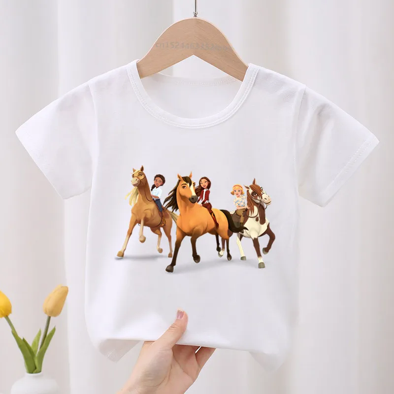 Lucky & Mustang Spirit Horse Cartoon Kids T-shirt Odzież dziecięca Letnia urocza odzież dla dziewczynek Chłopcy Koszulki z krótkim rękawem