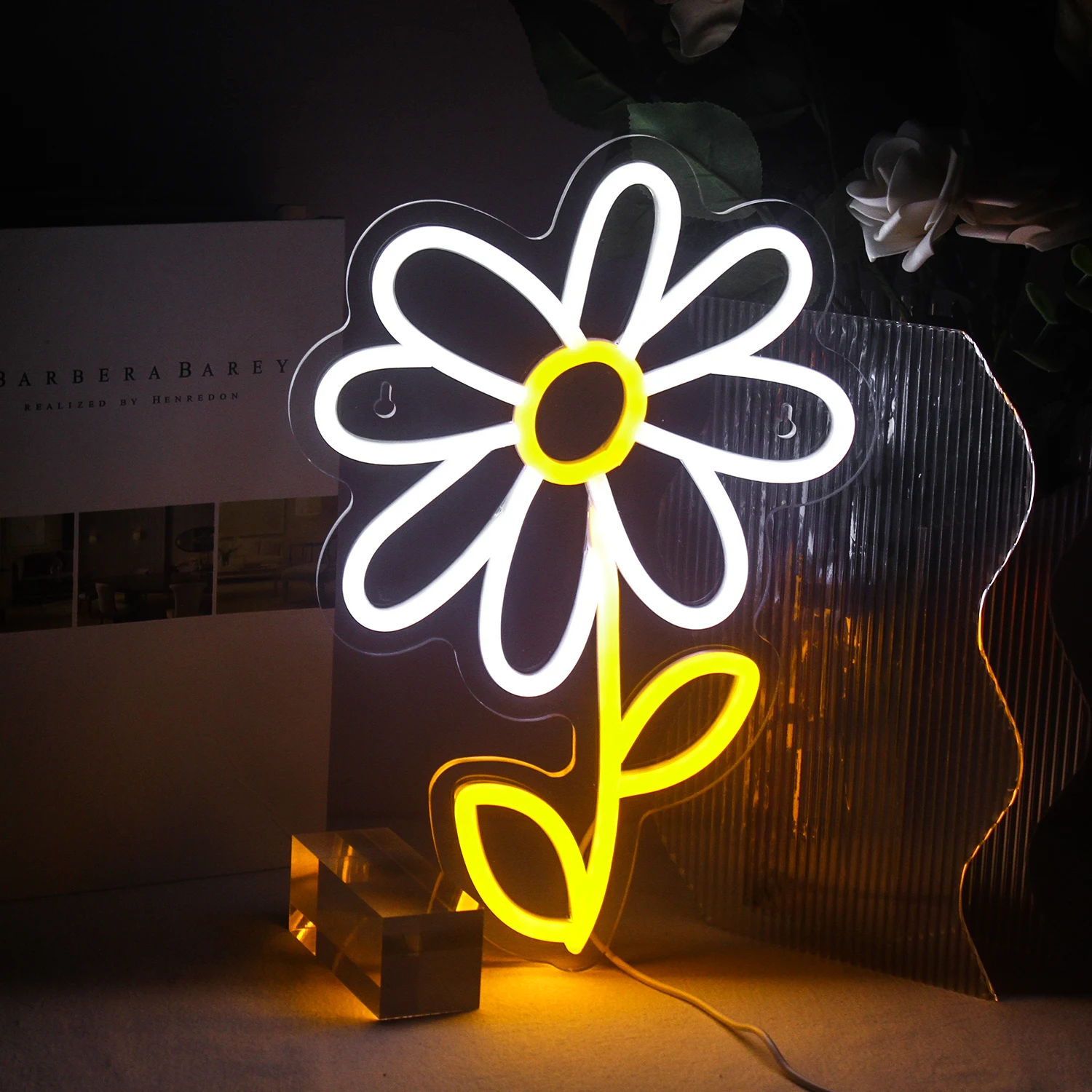 

Daisy Neon Led Sign Flower Neon Lights Bedroom Decoration Home Bars Hotel Wall Party Room Decor Logo Acrylic USB Neon Wall Lamp