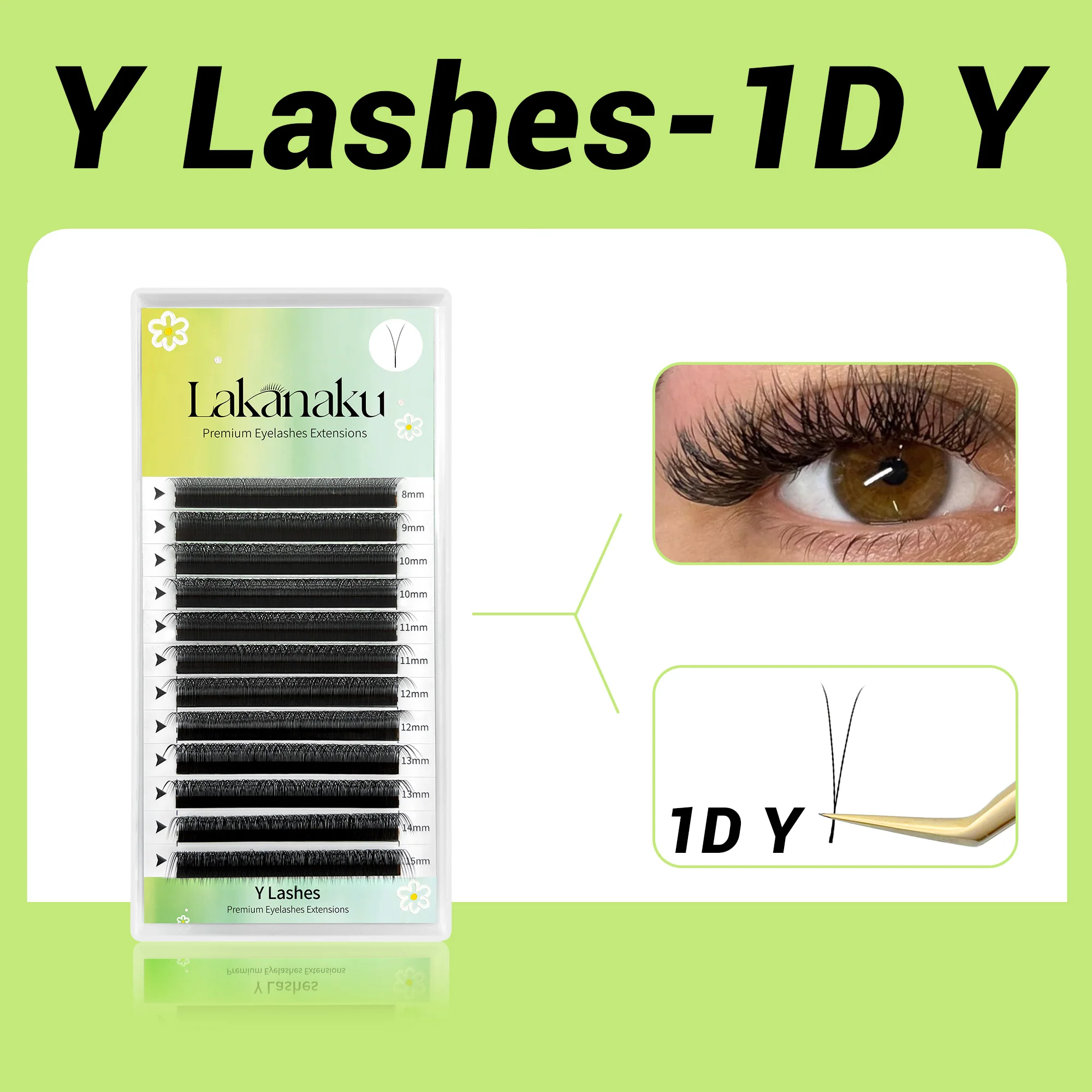 LAKANAKU 1D Y Pestañas Premade Volumen Fan Extensiones de Pestañas Cilios YY