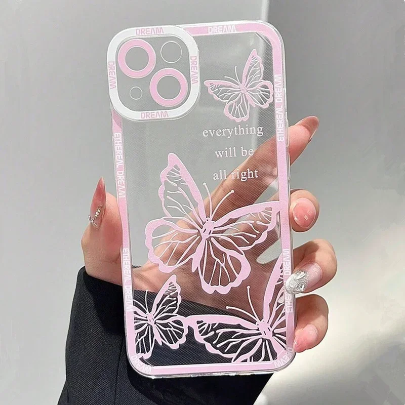 

Pink Butterfly Pattern Phone Case For Iphone 14 13 12 11 15 16 Pro Max 7 8 Plus Xs Xr X Se 2022 Personalized Border Soft Cover