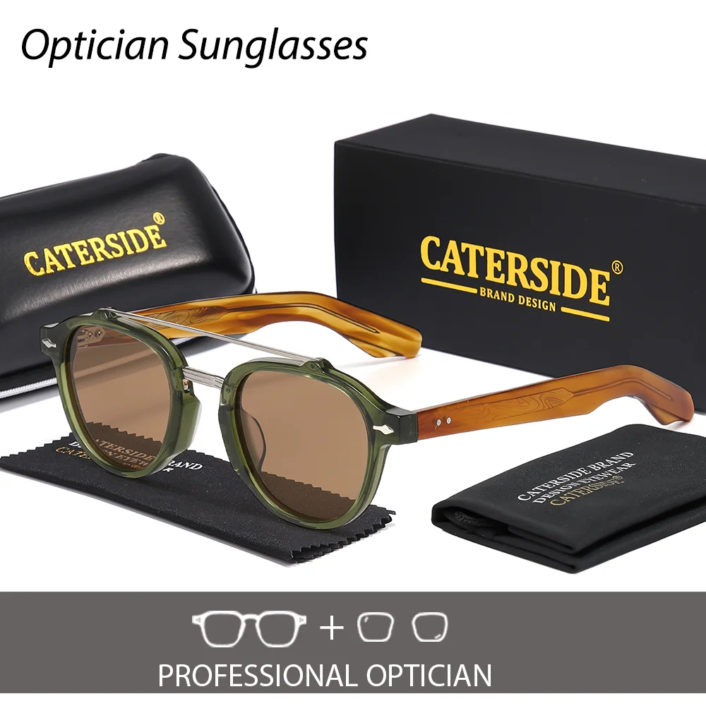 CATERSIDE Men's Polarized Optics Sunglasses Acetate Frame Square Lens Prescription Glasses Flat Top Double Bridges Eyewear UV400