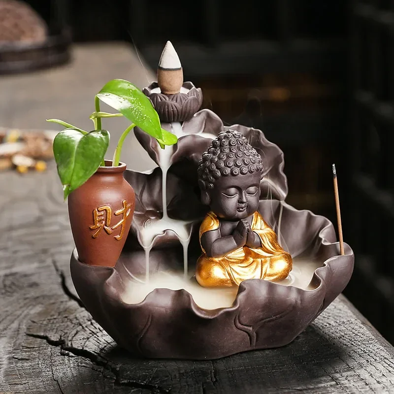 

Purple Clay Little Monk Backflow Incense Holder for Home and Office A Perfect Meditation & Feng Shui Accessory (Without Incense）