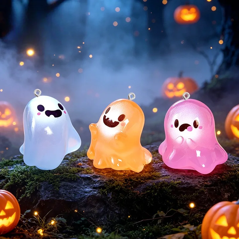 5Pcs Kawai Night Glow Ghost Resin Acrylic Charms DIY Keychain Necklace Earrings Decorative Pendants Jewelry Making Accessories