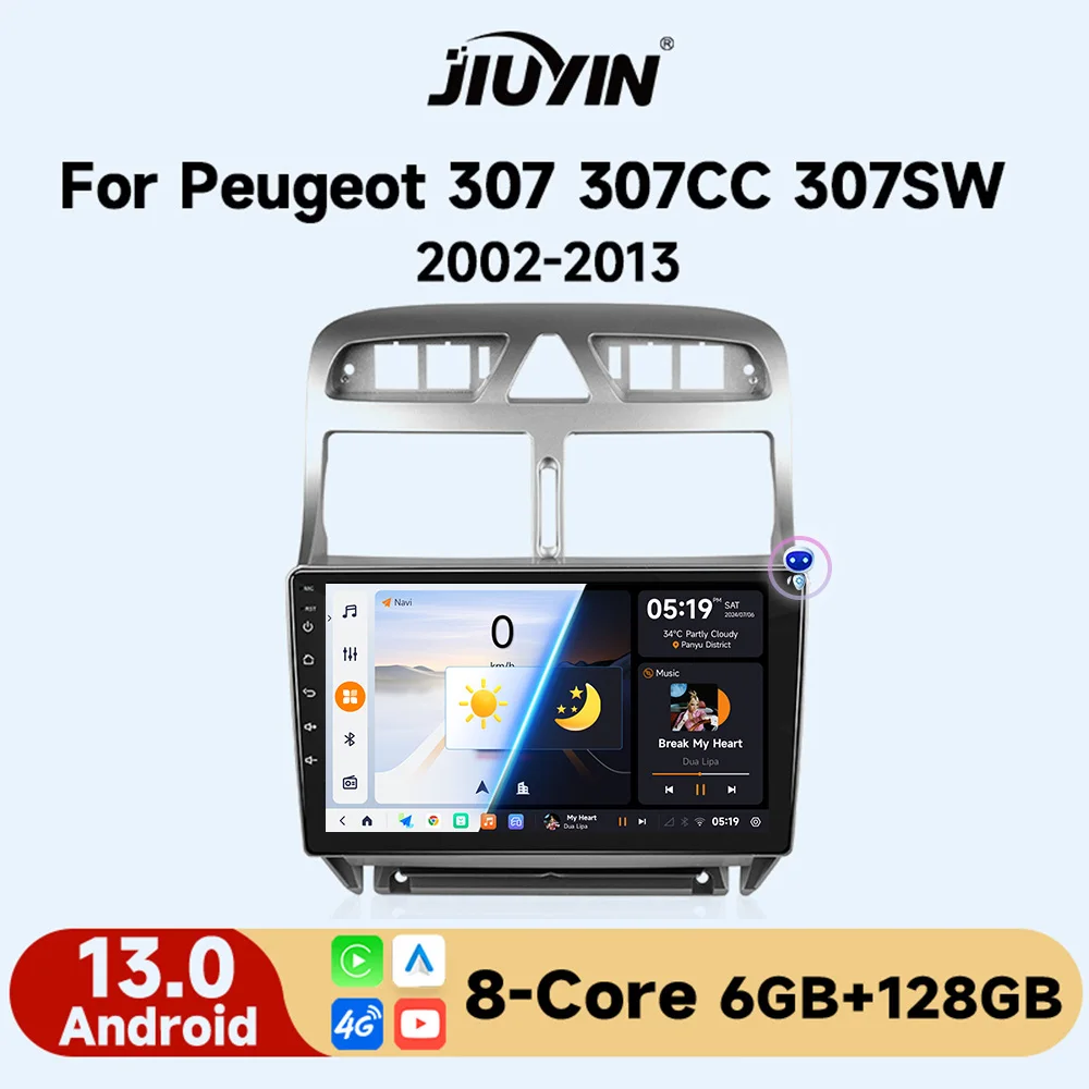 

JIUYIN 2 Din Android 13 Car Radio for Peugeot 307 CC SW 2002 - 2013 RDS Stereo Multimedia Video Player wireless Carplay Auto GPS