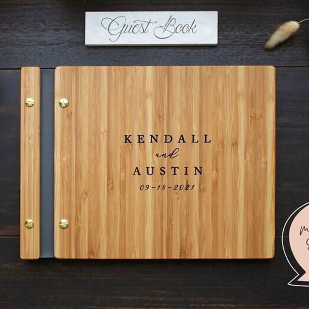 

Wooden Wedding Guest Book Personalized Laser Engraved Perfect for Photos and Heartfelt Messages Photobooth Photo Souvenir Gifts