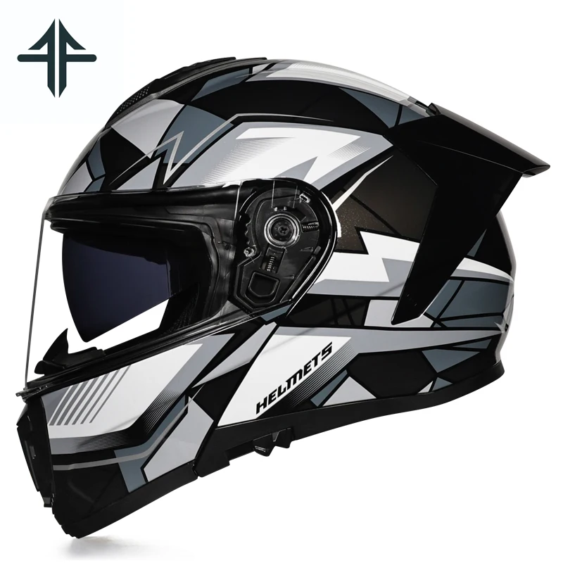 DOT approves modular flip motorcycle helmet with built-in sun visor, full face helmet, adult personalized large tail wing