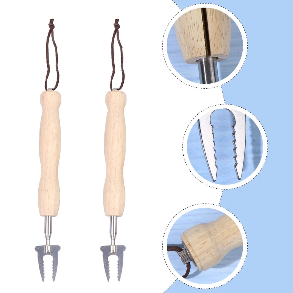

2Pcs Telescopic Outdoor Barbecue Forks Retractable Wooden Handle Portable Camping Meat Food Skewers for Sausages Fish Balls