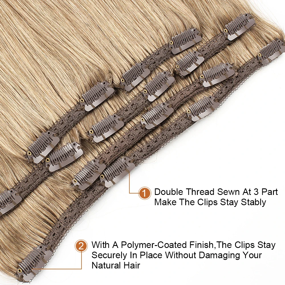 #8 Clip In Hair Extension Medium Ash Blonde Color 7pcs/set Straight Remy Brazilian Human Hair 18-24 Inches