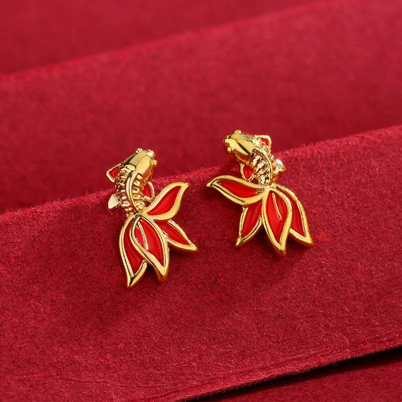 

Hot selling new 925 sterling silver creative fashion transport red gold carp personalized animal earrings wholesale for women