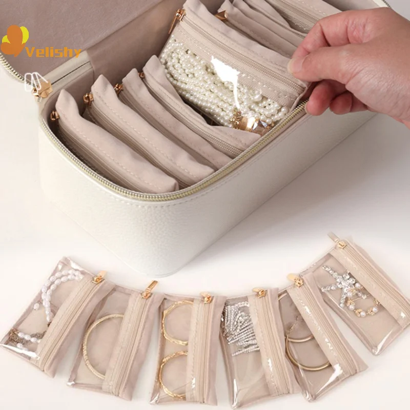 

Portable Velvet Jewelry Box Earrings Necklace Ring Bracelet Trinkets Accessory Zipper Pouch Travel Water-proof Dustproof Bag