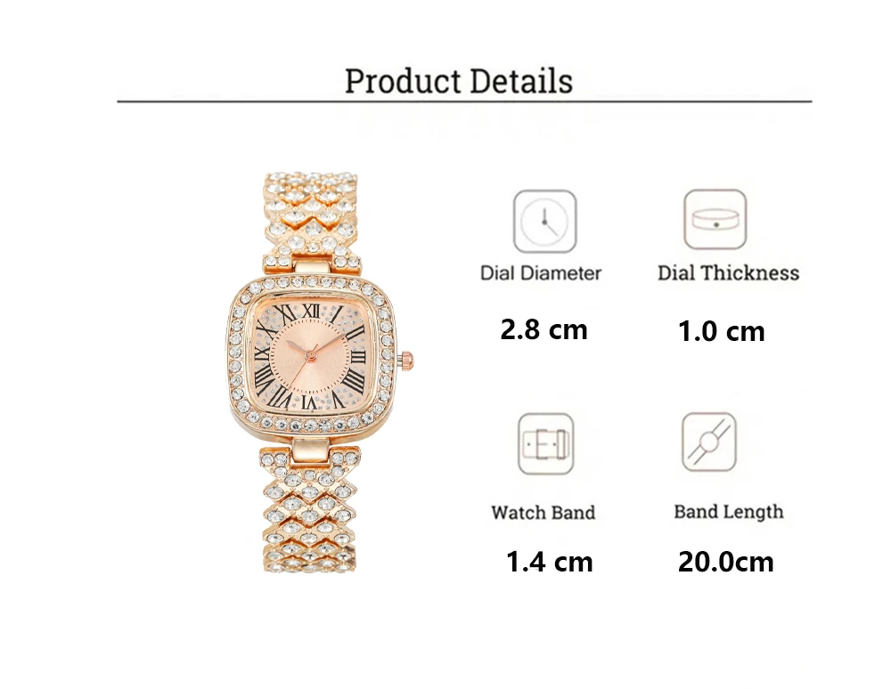 Fashion Women\'s Watch Metal Strap Square Luxury Full Diamond Rhinestone Inlay Strap Quartz Watch for Women Gift Clock