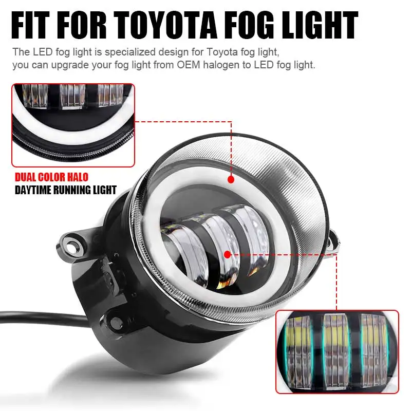 3.5 inch LED Fog Light For Toyota Corolla Camry RAV4 CHR Yaris Hilux Fog Lamp DRL White Amber PTF Lens H11 H8 H9 LED Projector