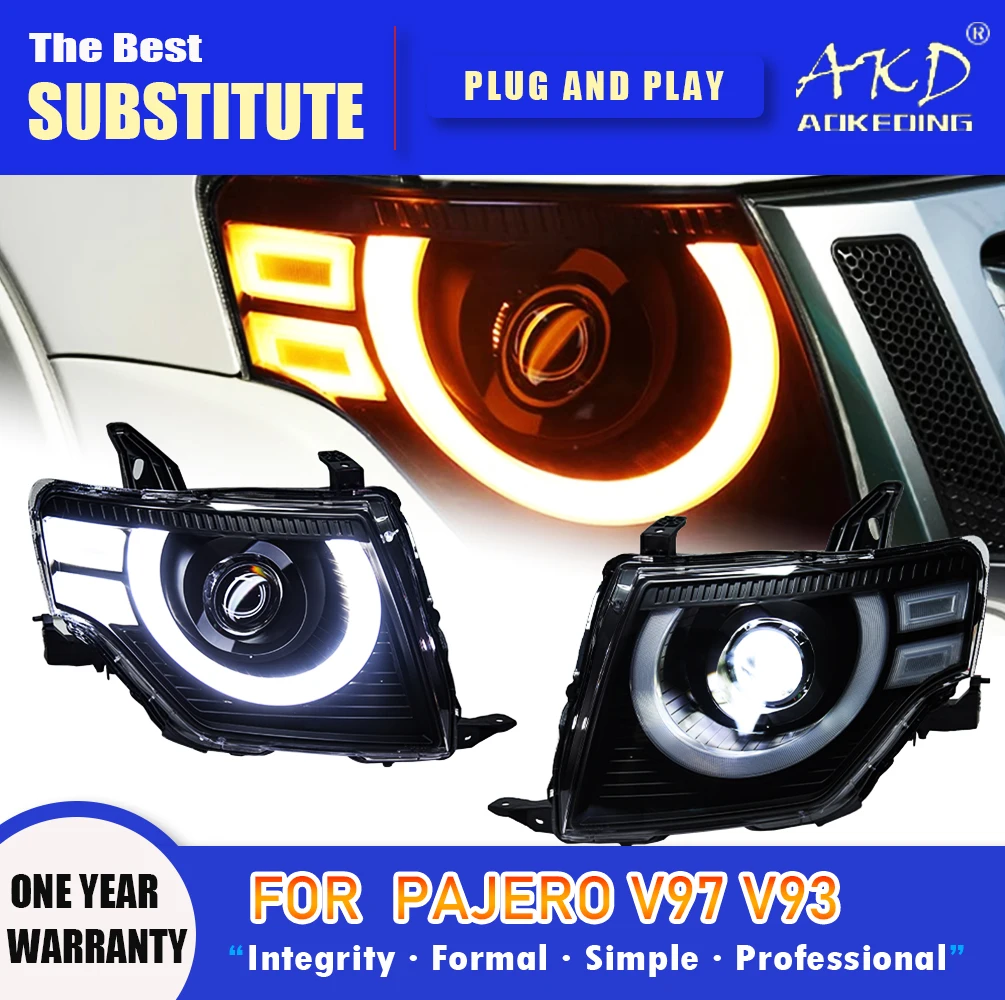 

AKD Head Lamp for pajero V97 V93 LED Headlight 2008-2021 Headlights V95 B87 DRL Turn Signal High Beam Angel Eye Projector Lens